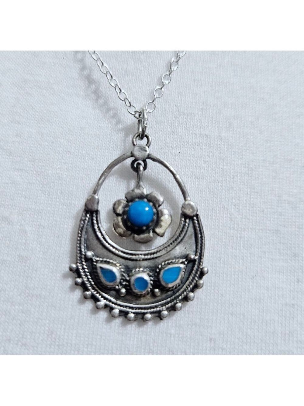 Sterling Silver Turquoise Women's Pendant Necklace - Picture 2 of 3